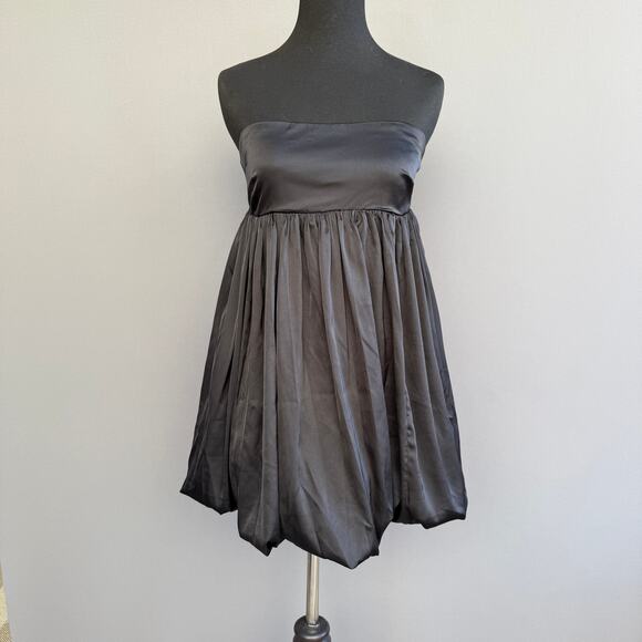 Sky to Moon black satin bubble skirt mini dress - strapless - SM-D20523B size M - Picture 1 of 8